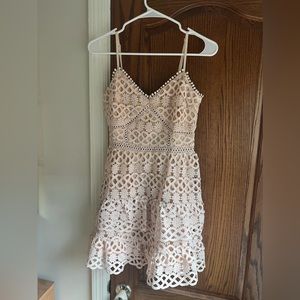 LULUS Lace Pale Blush Crochet Lace Mini Dress